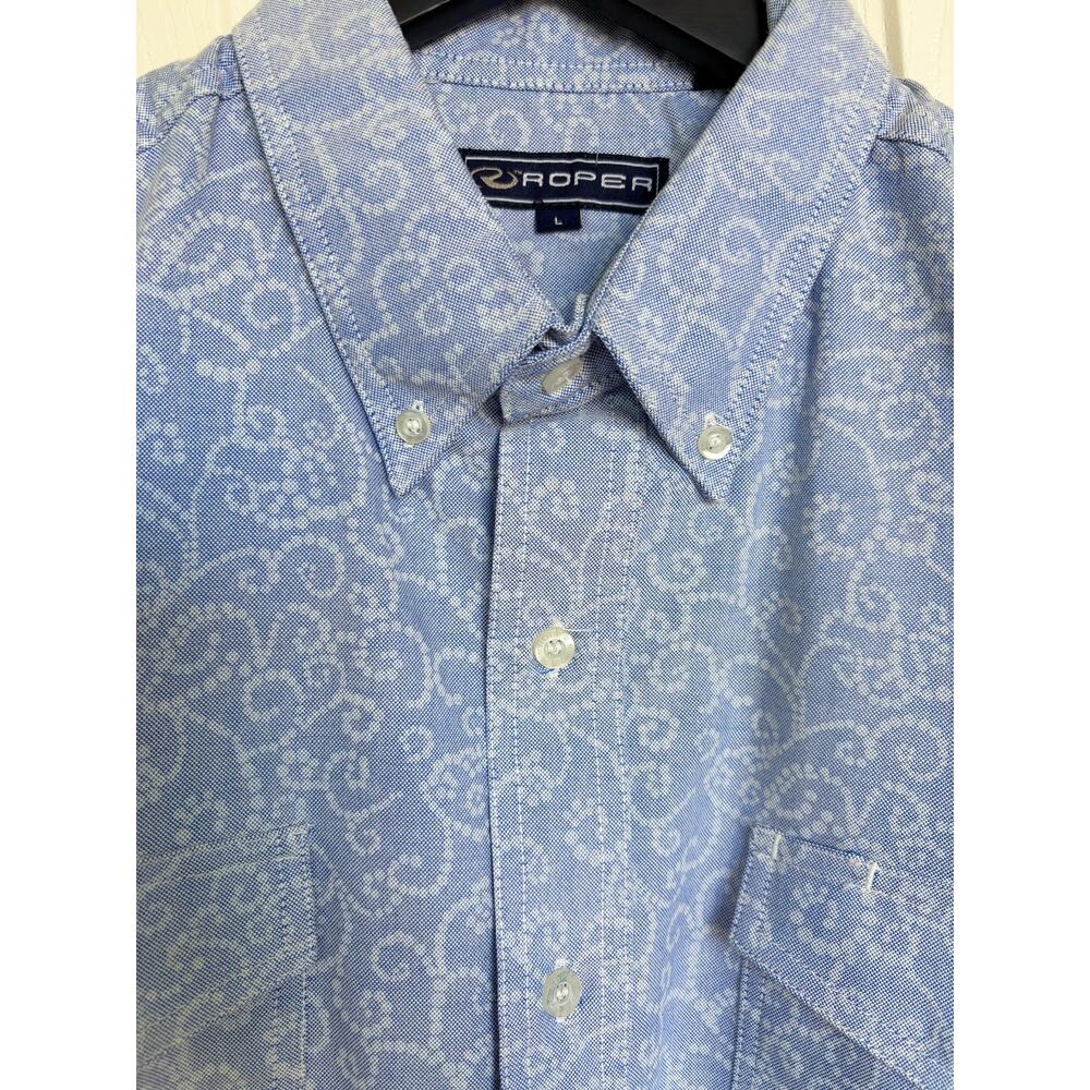 Roper Shirt Mens Large Blue White Western‎ Long Sleeve 100% Cotton Paisley NWT